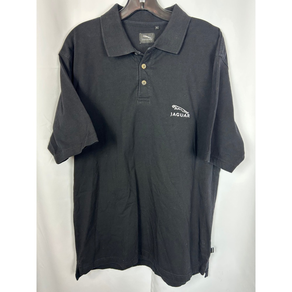 Jaguar Cotton Polo Shirt Black Embroidered‎ Logo Short Sleeve Cotton Mens Large